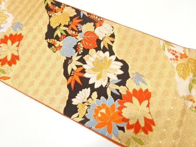 JAPANESE KIMONO / ANTIQUE TORTOISESHELL-PATTERNED FUKURO OBI / WOVEN- 